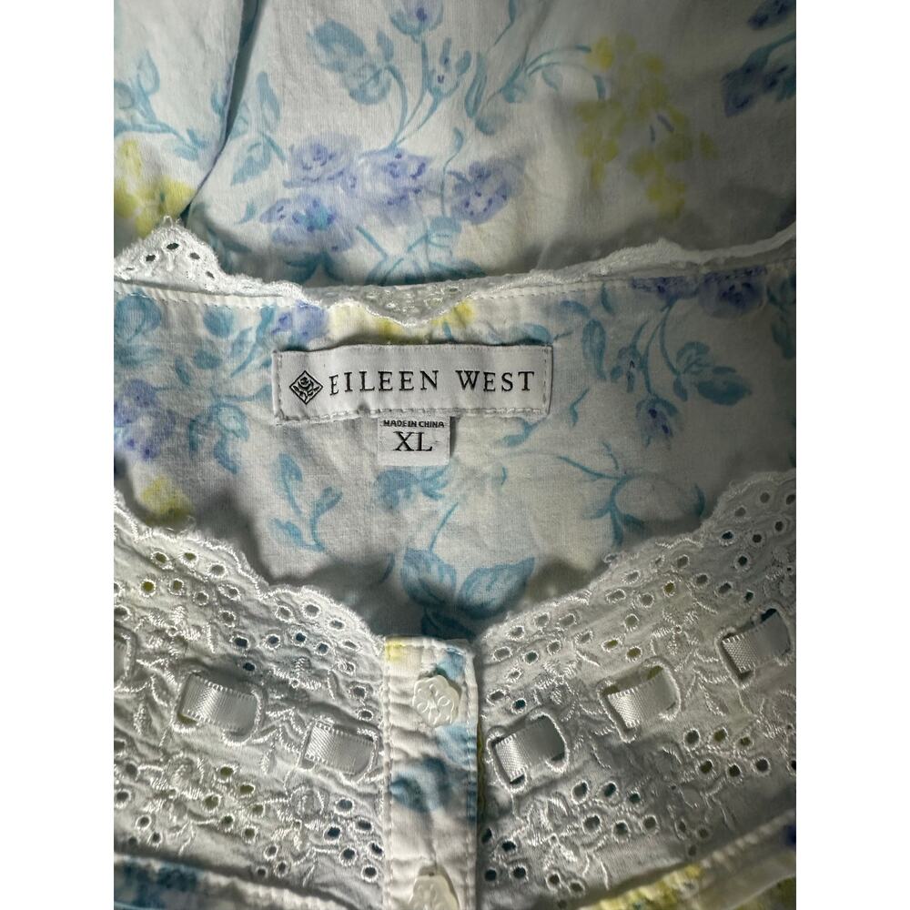 EILEEN WEST WHITE BLUE FLORAL PRINT SLEEVELESS COTTON NIGHTGOWN - SIZE XL - Picture 8 of 10